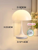 Table lamp with dimensions and USB connection details on a neutral background