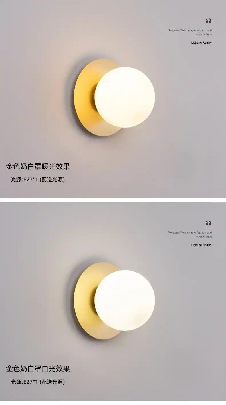 Wall-mounted light fixture with a gold and white design on a gray background
