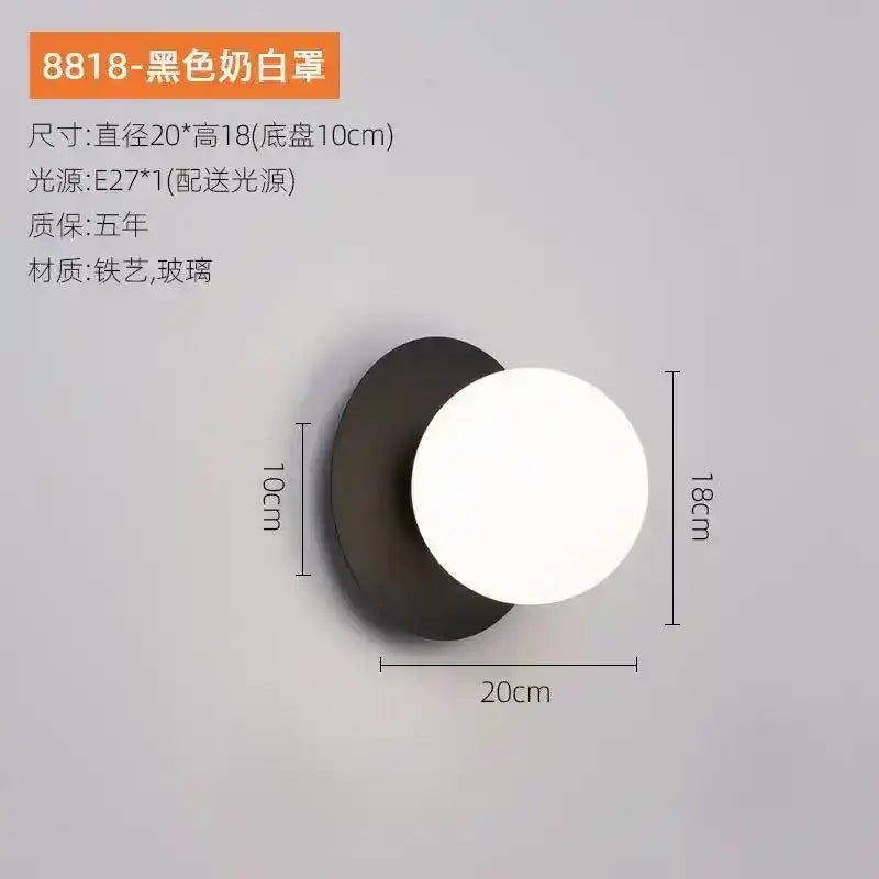 Wall-mounted light fixture with dimensions and specifications on a gray background
