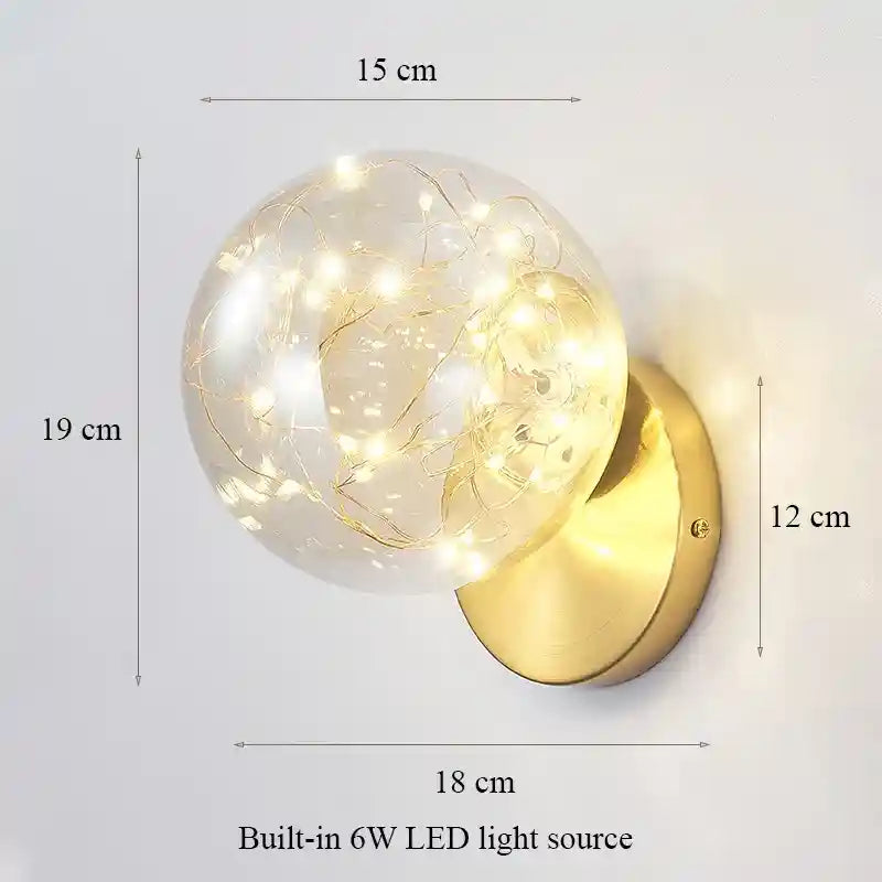 Wall-mounted light fixture with dimensions and LED information on a white background