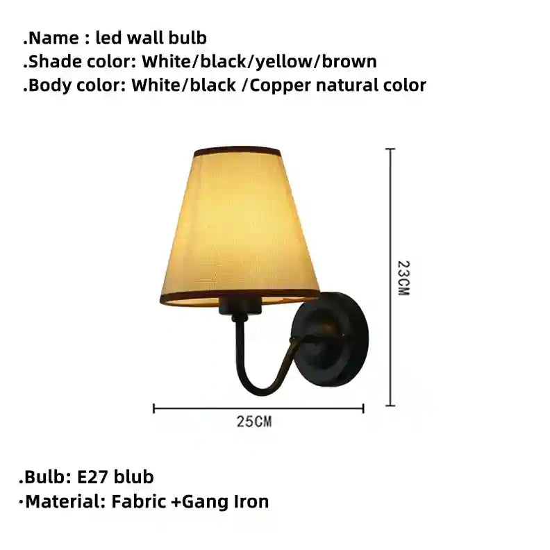 Wall-mounted light fixture with dimensions and material details on a white background