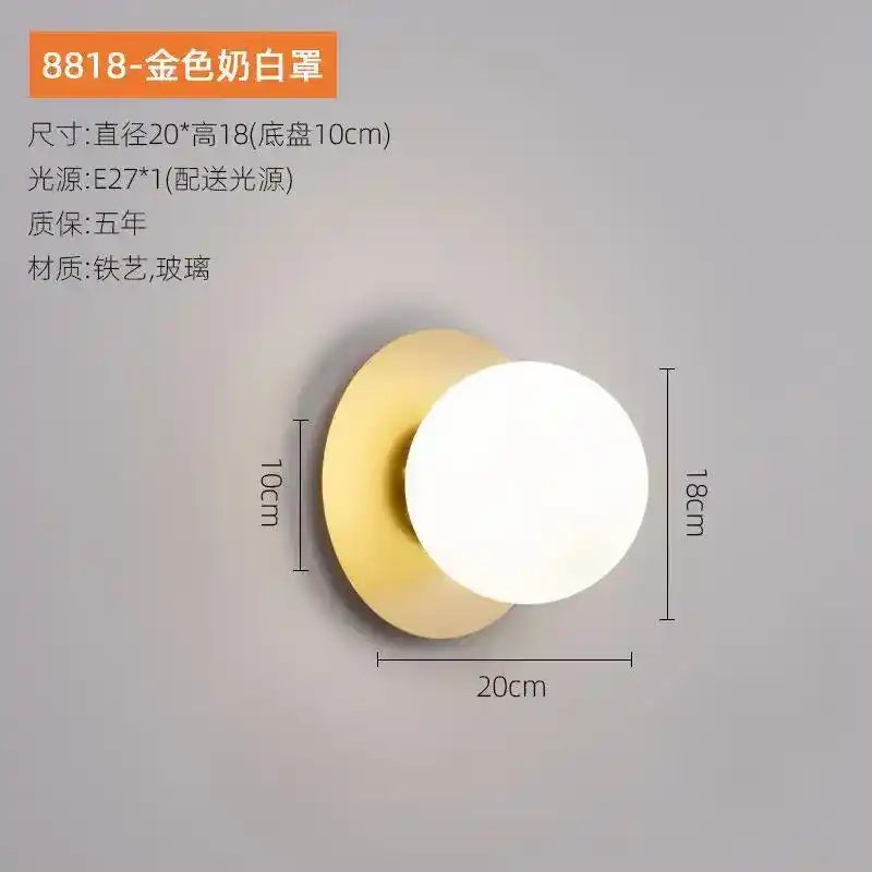Wall-mounted light fixture with dimensions and specifications on a gray background