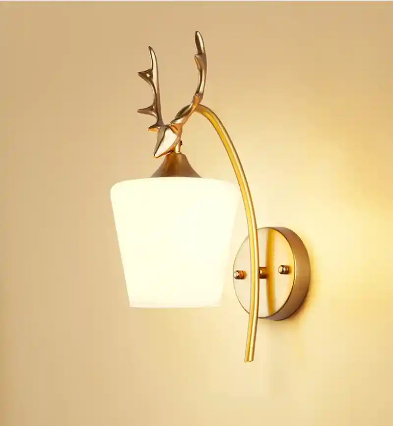 Wall lamp with deer head design on a beige background