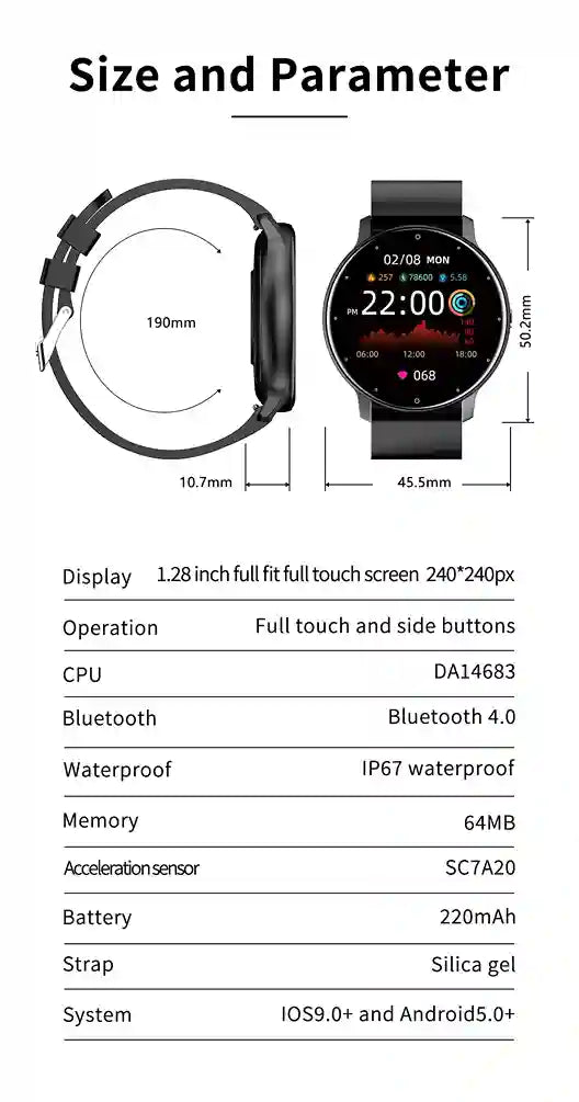 Waterproof smart fitness watch casual lifestyle use