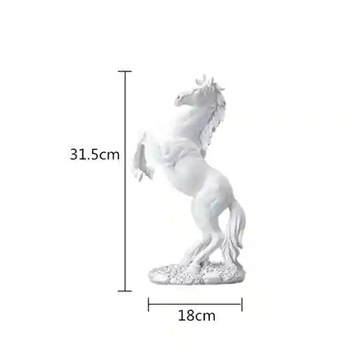 White horse figurine with dimensions on a white background