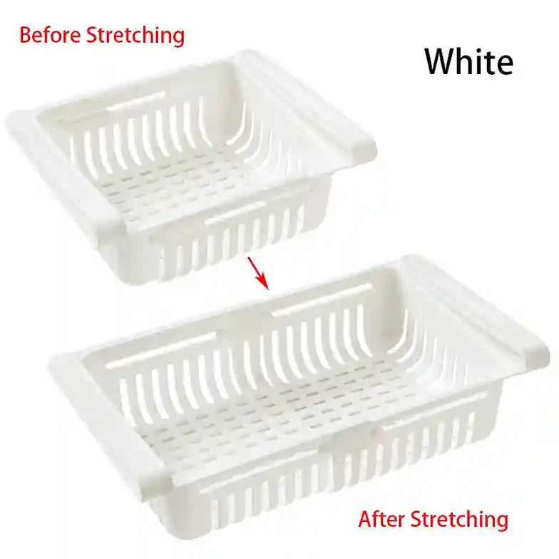 White plastic basket labeled 'Before Stretching' and 'After Stretching' on a white background.