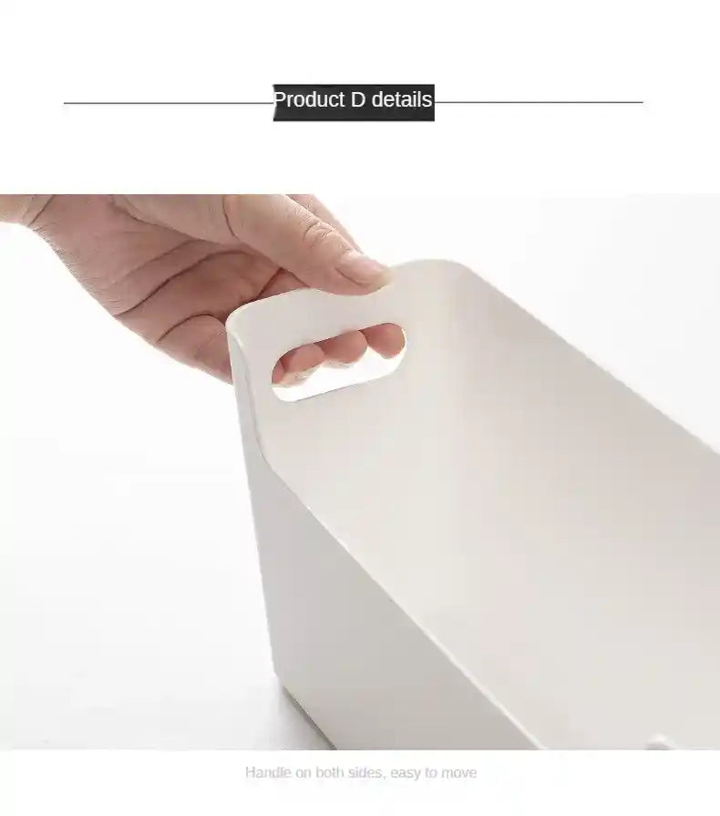 White plastic item with a handle held by a hand on a white background