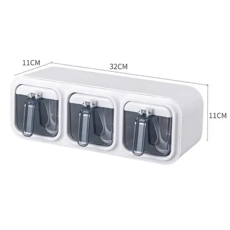 White wall-mounted hook organizer with three hooks, showing measurements on a white background.