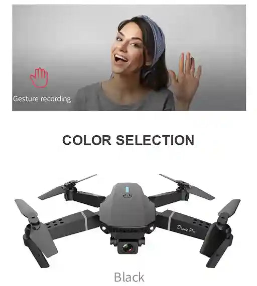 Woman using gesture control with a drone and color selection for black drone.