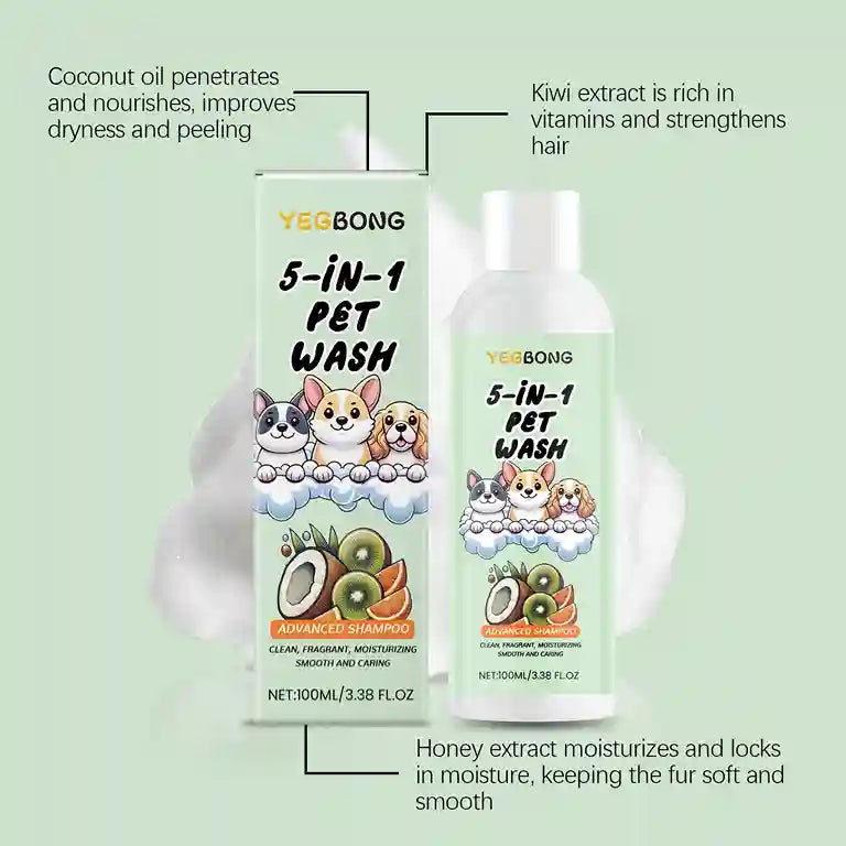 Yeg Bong 5-in-1 Pet Wash bottle and packaging on a light green background