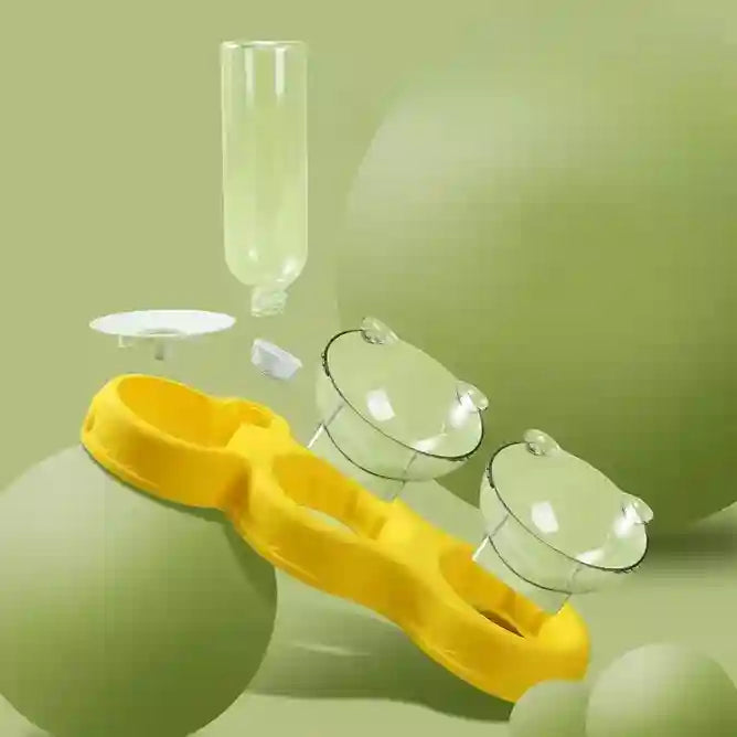 Yellow and clear plastic components on a green background