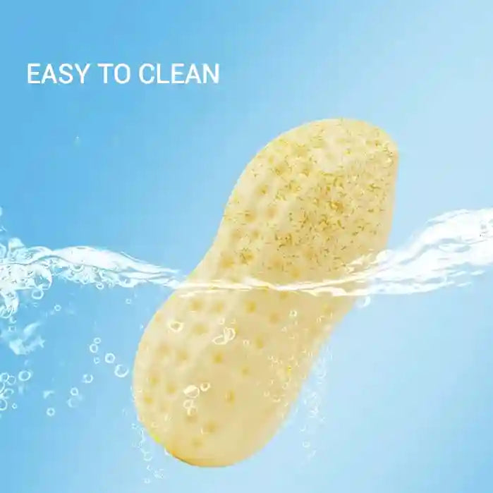 Yellow sponge with water splashes on a blue background, labeled 'Easy to Clean'.