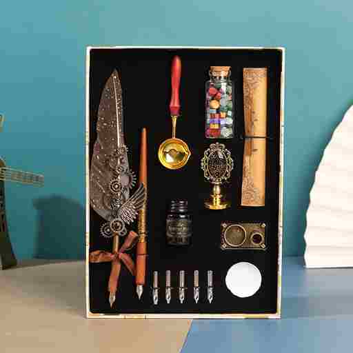 BABBAK'S LTD Retro Punk Feather Pen Set – Vintage Writing Kit with Brass Holder & Wax Seal Accessories