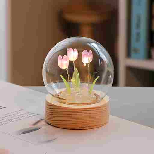 BABBAK'S LTD DIY Cute Tulip Lamp – Battery Operated Glass Flower Light Decoration