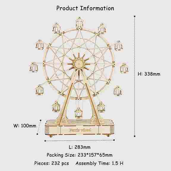 BABBAK'S LTD RoWood Ferris Wheel Music Box – 3D Wooden Puzzle & Vintage DIY Craft Kit