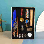 BABBAK'S LTD Retro Punk Feather Pen Set – Vintage Writing Kit with Brass Holder & Wax Seal Accessories