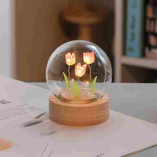 BABBAK'S LTD DIY Cute Tulip Lamp – Battery Operated Glass Flower Light Decoration