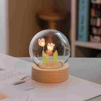 BABBAK'S LTD DIY Cute Tulip Lamp – Battery Operated Glass Flower Light Decoration