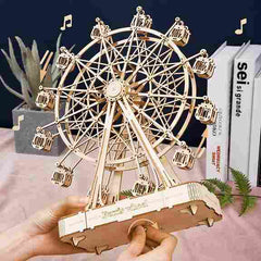 BABBAK'S LTD RoWood Ferris Wheel Music Box – 3D Wooden Puzzle & Vintage DIY Craft Kit