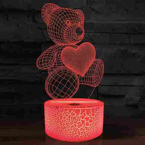 BABBAK'S LTD 3D Teddy Bear Night Light – 16 Color LED Optical Lamp with Remote & Touch Control