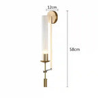 Gold wall sconce with dimensions labeled on a white background