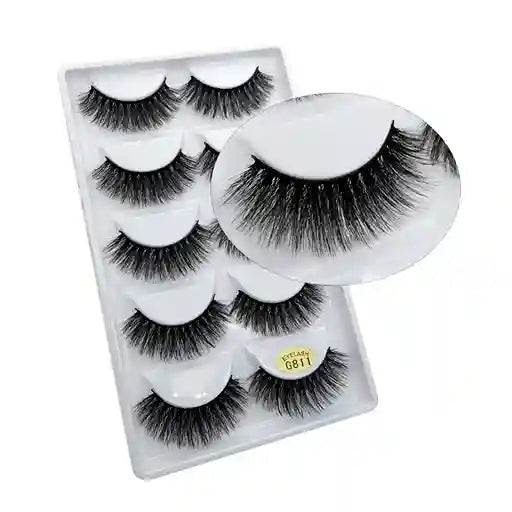 Set of false eyelashes in a clear packaging case on a white background