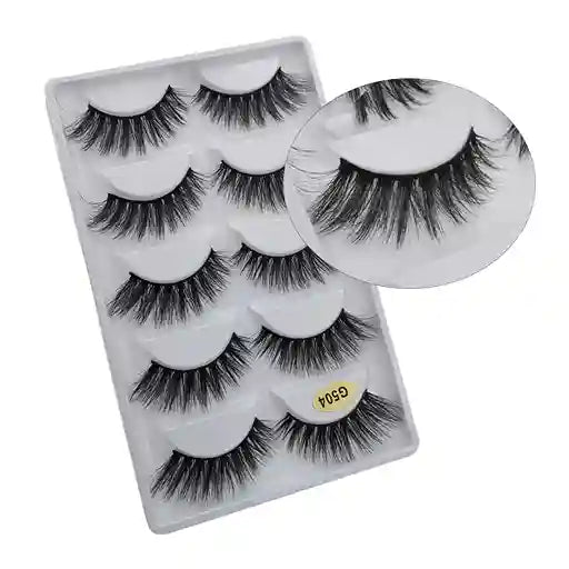 Set of false eyelashes in a clear packaging case with an inset showing a close-up.