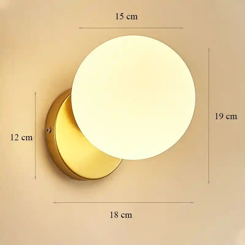 Wall-mounted light fixture with dimensions indicated on a beige background