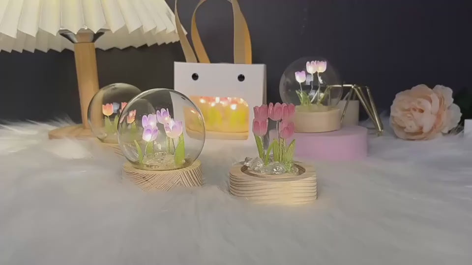 BABBAK'S LTD DIY Cute Tulip Lamp – Battery Operated Glass Flower Light Decoration