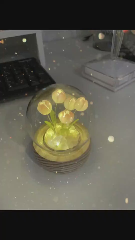 BABBAK'S LTD DIY Cute Tulip Lamp – Battery Operated Glass Flower Light Decoration